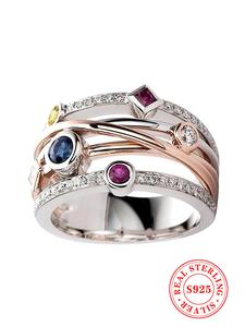 S925 Sterling Silver Artificial Gemstone Ring, Fashion Accessories for Women & Girls, Trendy All-match & Exquisite Jewelry for Birthday Gift