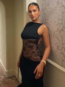 Women's Plain Sheer Backless Lace Bodycon Dress, Sexy Fashion Solid Color Dress for Party Club Dating Wear, Ladies Dress for All Seasons, Womenswear