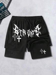 Men's Letter & Cross Print Boxer Briefs, Loose Casual Comfy Breathable Shorts for Summer, Fashion Men's Underwear for Daily Wear