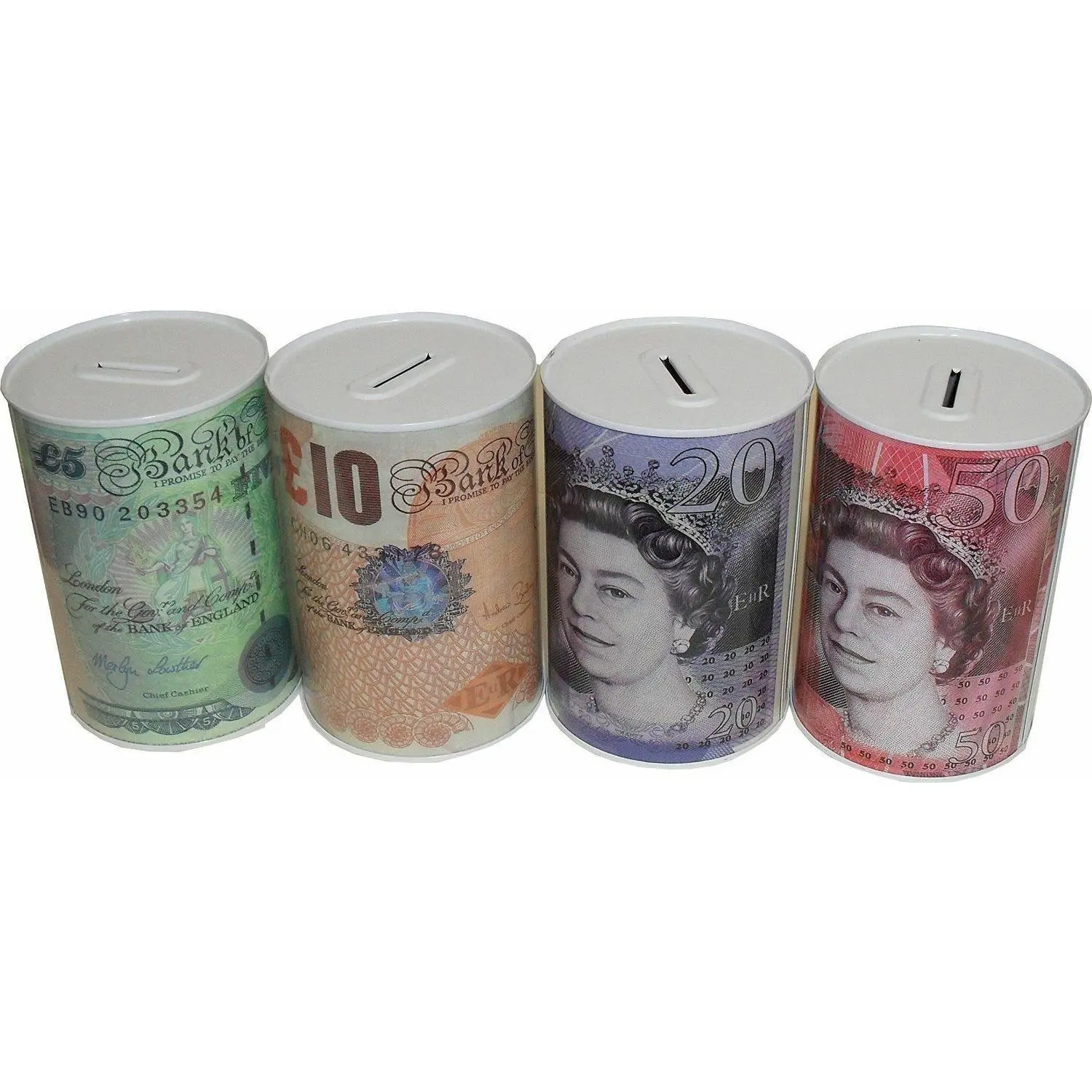 Money Box Tin £5 £10 £20 £50 Pound Note Design Kids Saving Cash PIggy Bank Box N
