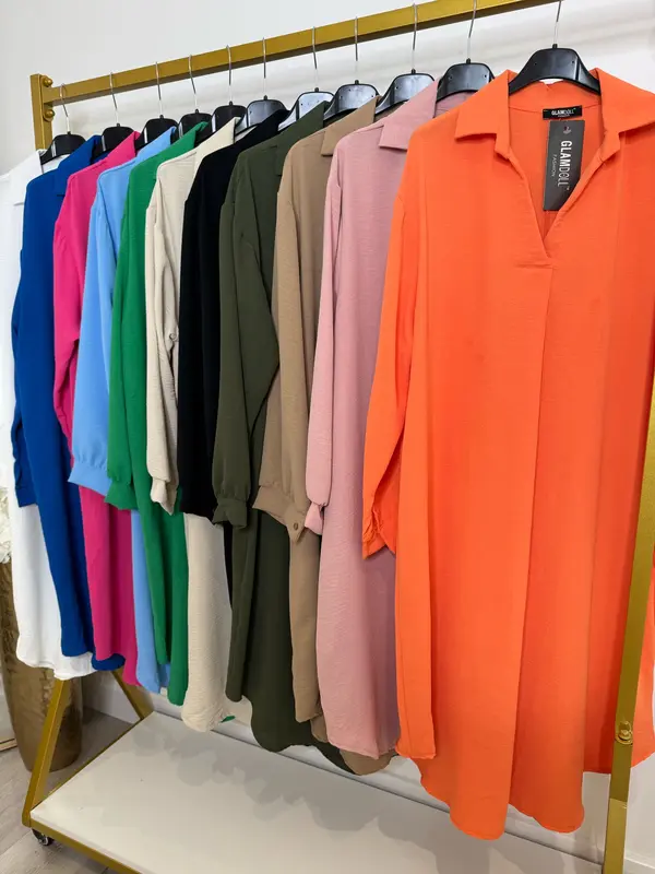 {GLAMDOLL} TIA Collared V Neck Pleat Front Detail Long Sleeve Summer Dress 3
