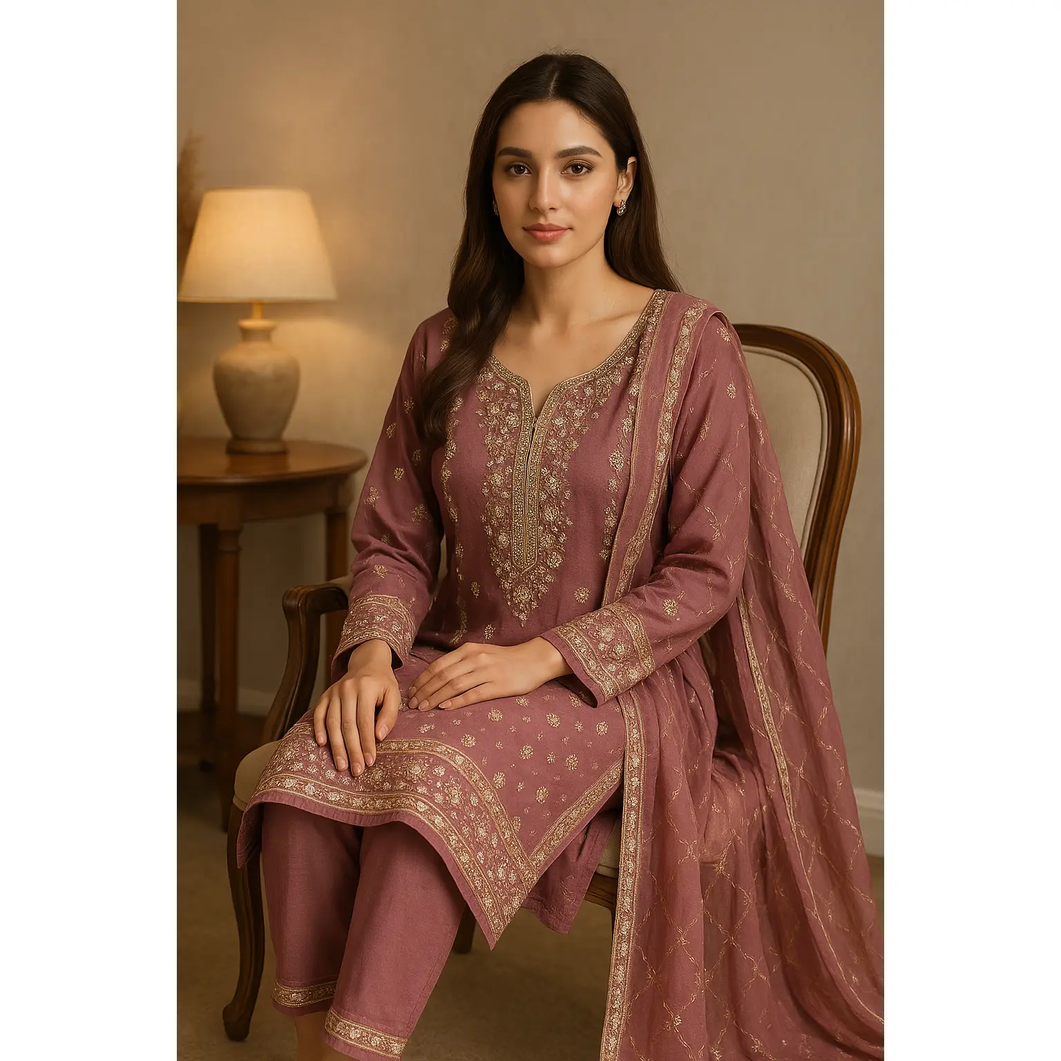 3pc fully Embroidered purple Chiffon
