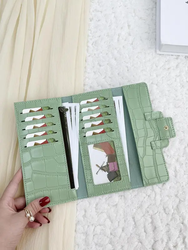 Embossed Fold Over Women’s Wallet – Slim & Portable, Large Capacity for Credit Cards & ID with Zipper Closure 4