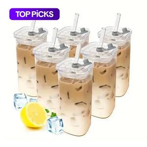 1/2/4/6 Counts Drinking Cup, High Borosilicate Thin Glass Rectangular Heat-resistant Glass Mug with Lid and Straw, Versatile for Hot Or Cold Beverages, Drinkware #TOP PICKS