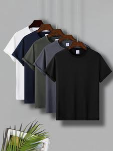 Men's Regular Fit 5pcs Plain Round Neck Tees, Casual Short Sleeve Crew Neck T-shirt for Daily Wear, Summer Clothing for Men