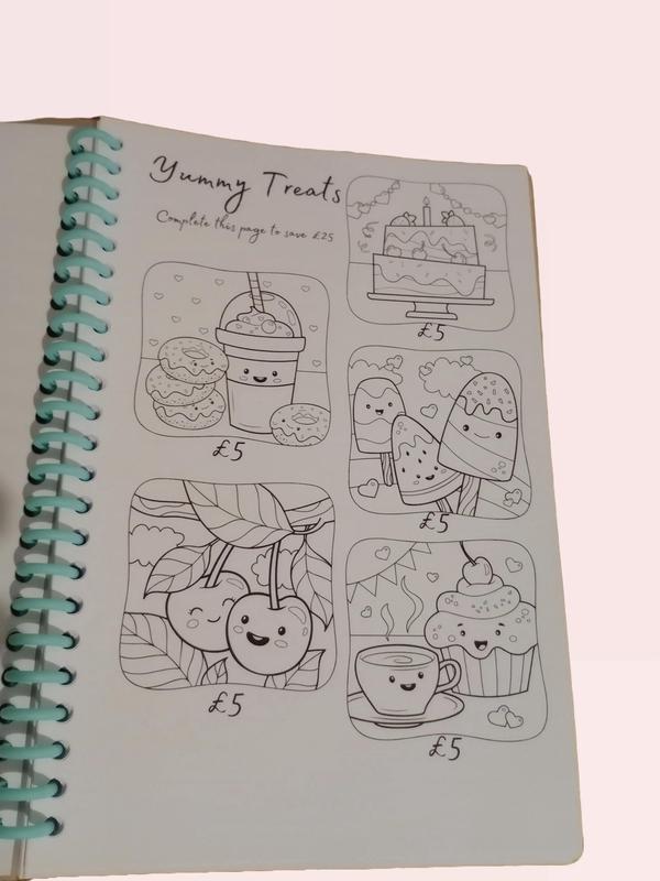 Cash Stuffing Save with Colour Colouring Savings Challenge Book. Colour and Save over £800 over 26 pages to colour. 2