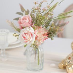 Artificial Flower with Vase, 1 Bouquet Faux Flower in Vase, Decorative Flower for Home, Bathroom, Office, Dining Table, Shelf Decoration