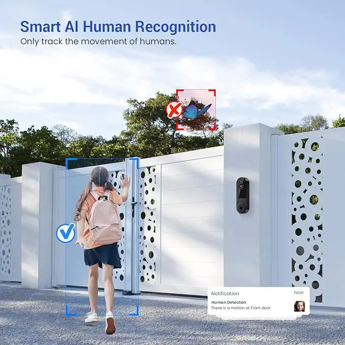 1080p Smart Wireless Video Doorbell Camera with AI Human Detection & Night Vision - Enhance Home Security 2