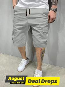 Men's Regular Fit Solid Patched Pocket Drawstring Waist Cargo Shorts, Casual Comfy Elastic Waist Bermuda Shorts for Daily Wear, National Day Clothing, Woven Bottoms for Summer, Loose Cargo Shorts Outdoor, Casual Street Shorts
