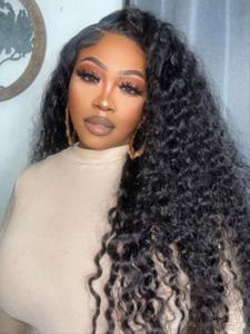 18 Inch Black Long Wavy Wigs for Women, Gorgeous Fluffy Wigs with Baby Hair, Human Hair Lace Front Wigs for Party, Daily Use