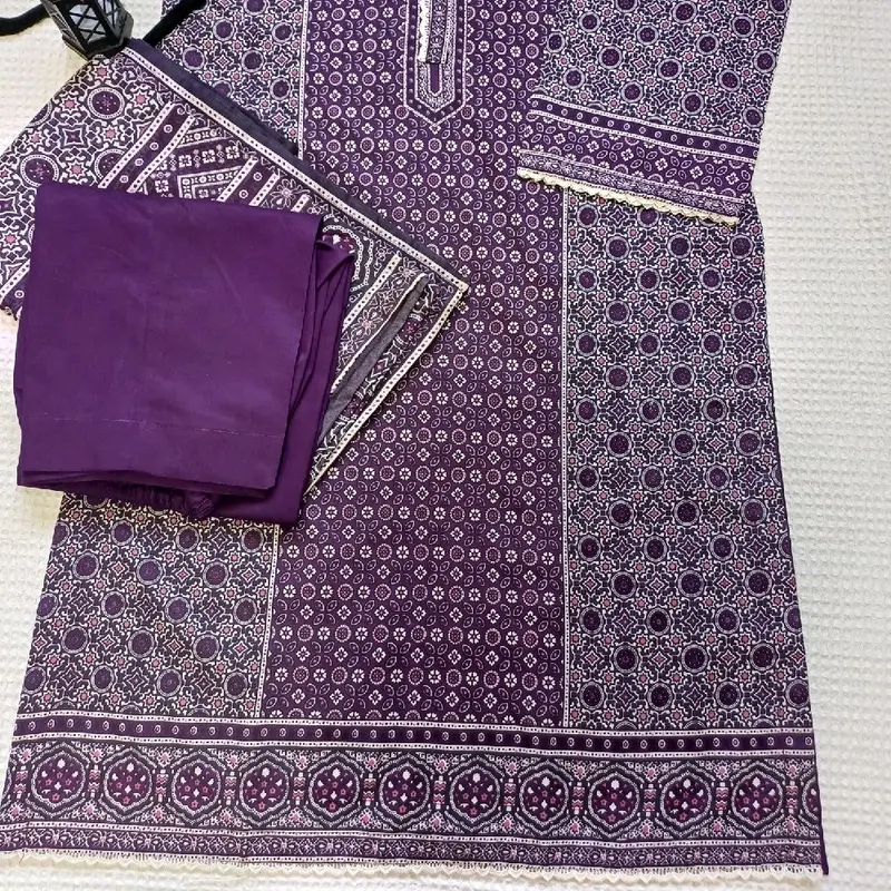 3pc binsaeed beautiful printed- Summer Lawn Collection M and Large Available with Trousers 7