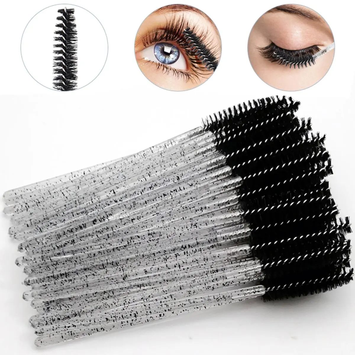 50pcs  Disposable Eyelash & Eyebrow Brush Tools, Glitter Crystal Design Eyelashes Brushes Comb, Daily Makeup Tools, Professional for Women, Eyelashes Makeup Tools, Back To School Essentials, Birthday Box for Girl, Holiday Essentials, Valentine's Day Gift