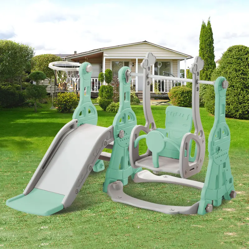 Slide for children, 4 in 1 children's slide, swing with basketball stand, climbing ladder, swing, slide, garden slide for indoor and outdoor use. 6