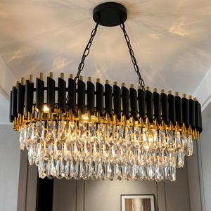 1pc Black and Gold Crystal Chandelier, Modern Oval 3-Tier Crystal Chandelier, Large Flush Mount Ceiling Light Fixture, Luxury Sparking Crystal Lighting, Dimmable Lights, suitable for Dining Room/Kitchen Island/Bar/Living Room (E14x8 Base, Not Included)