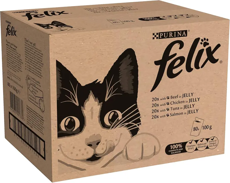 FELIX Mixed Selection in Jelly Wet Cat Food 100g x 80 Pouches – Delicious Variety of Meat and Fish Meals for Adult Cats 0