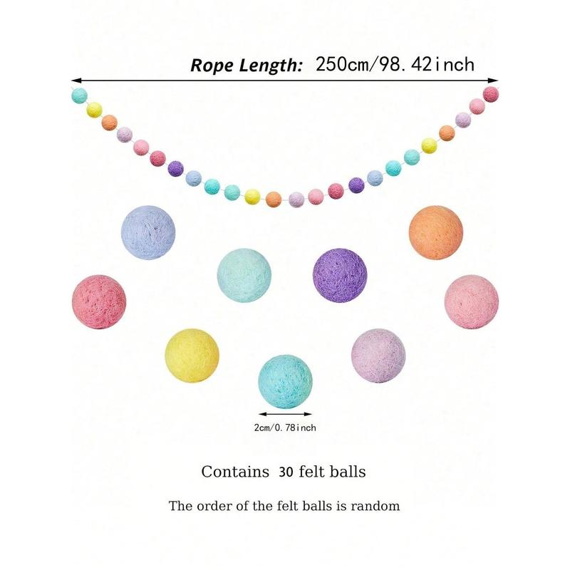 1pack-Color Of Macaron Colorful Pom Pom Garland 6.5 Feet Long 30 Ball Garland For Mardi Gras Easter Thanksgiving Wedding Party Decoration Best Gifts Birthday Ornaments Multicolor 5