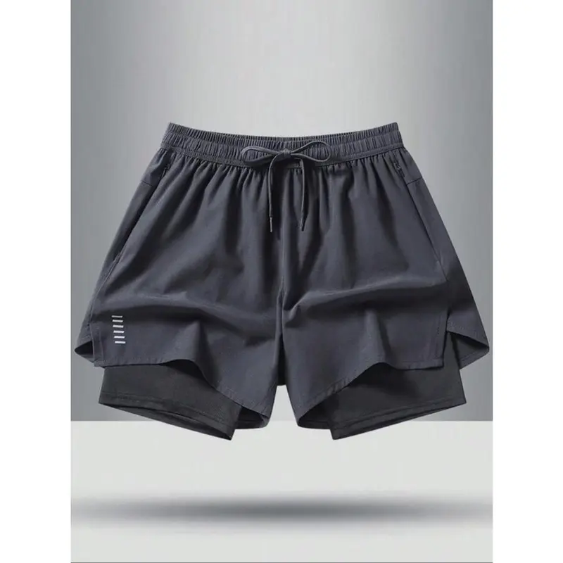 Men's 2 in 1 Solid Drawstring Waist Zip Pocket Athletic Shorts with Liner, National Day Clothing, Casual Quick Dry Sports Running Gym Shorts for Summer, Shorts for Men 6