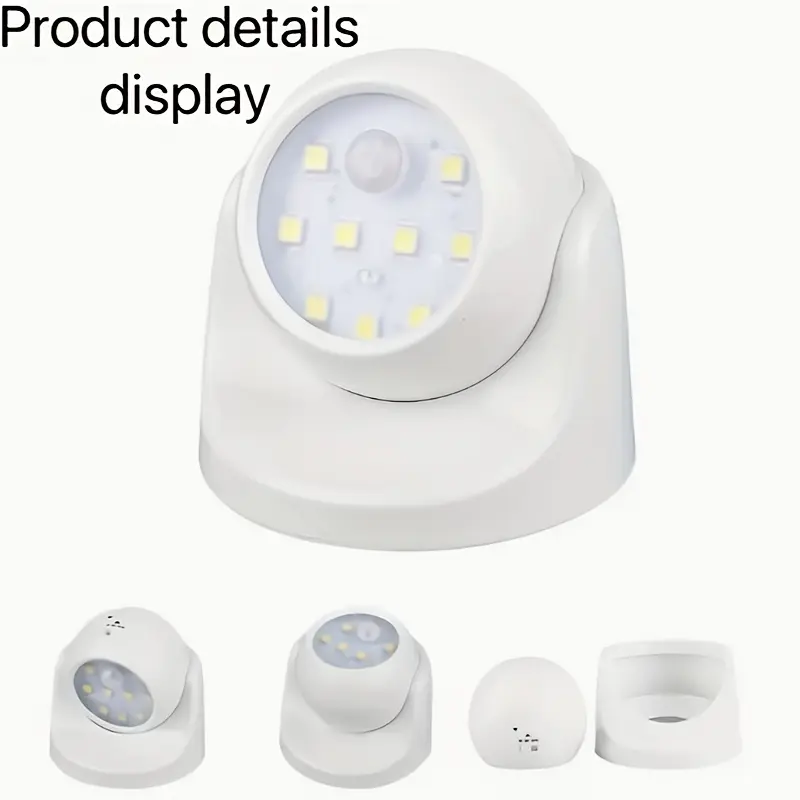 360 °   Rotatable Wireless Motion Sensor Night Light – Intelligent Security Wall Light for Indoor & Outdoor Use, Black or White, 3 AAA Batteries Required (Not Included) 0