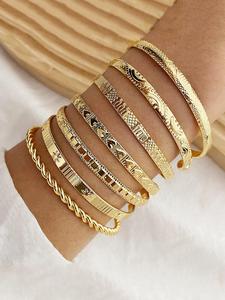 Vintage Ethnic Style Cuff Bangle, Fashionable Texture Metal Design Bracelet for Women & Girls, Trendy All-match & Exquisite Jewelry for Birthday Gift