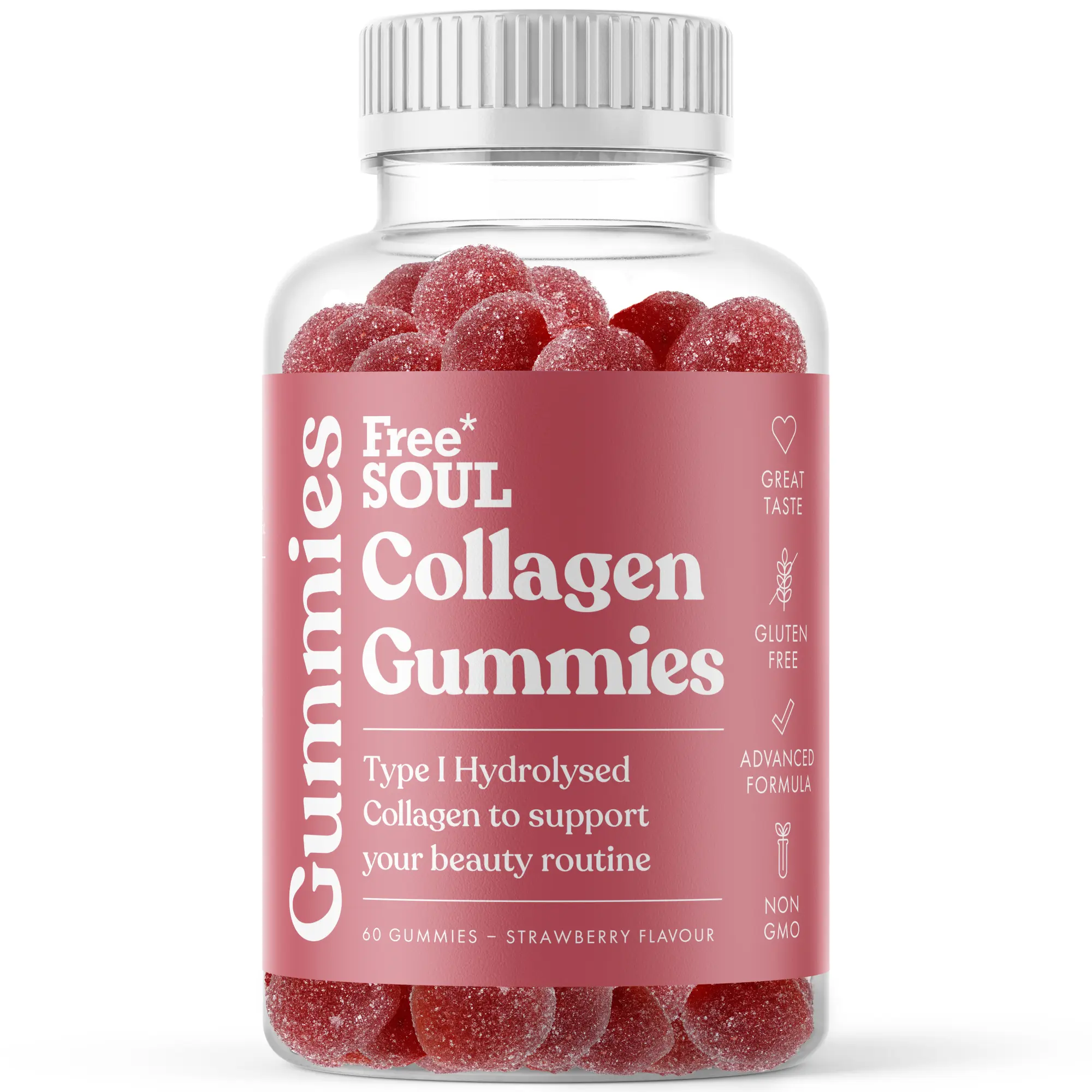 Collagen Gummies by Free Soul – Type I Hydrolysed Collagen Peptides | Skin, Hair, Nails & Joints | 60 Gummies