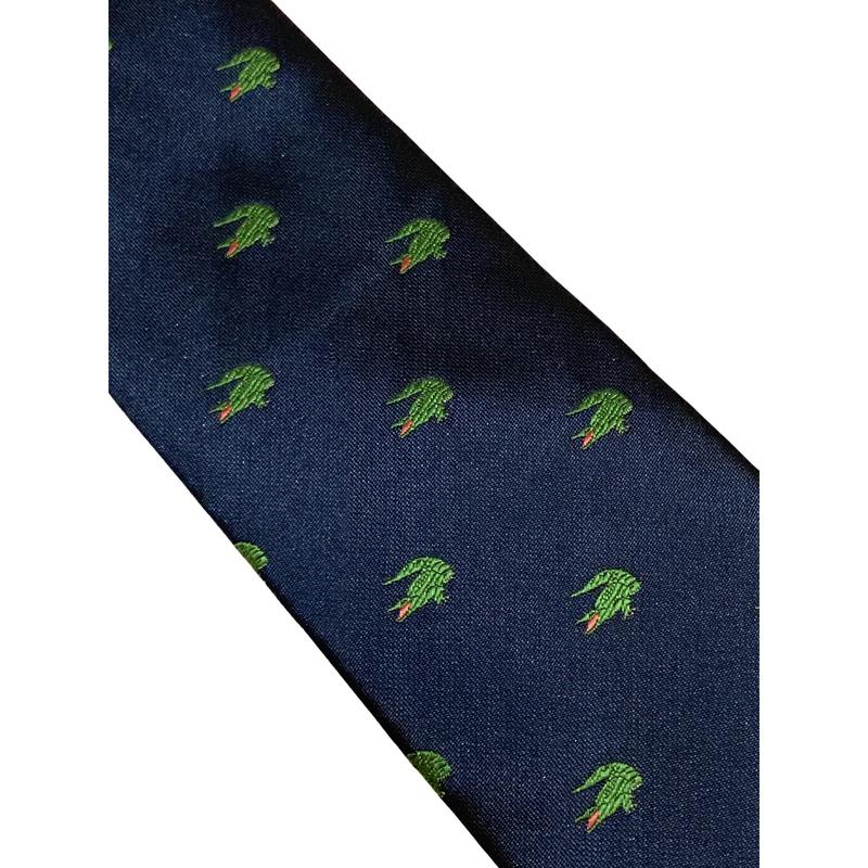 navy blue tie with alligator crocodile swamp embroidered design 1