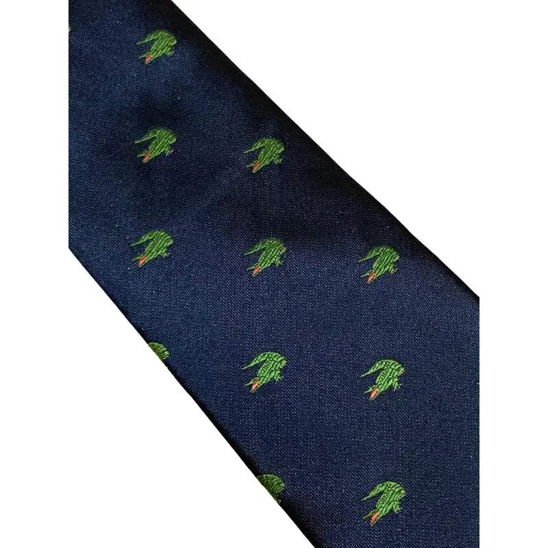 navy blue tie with alligator crocodile swamp embroidered design 1