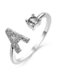 Summer 2024 Creative Letter & Artificial Zircon Decor Cuff Ring, Adjustable Open Ring, Fashion Jewelry Accessories for Women & Girls