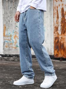 Men's Pocket Straight Leg Jeans, Regular Fit Casual Comfy Denim Pants for Daily Wear, Fashion Men's Bottoms for All Seasons