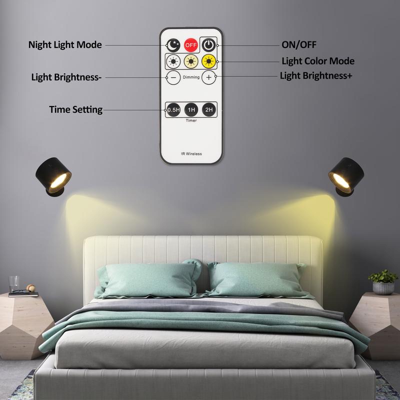 Product Introduction of USB Rechargeable Smart LED Wall Light, 1/2 Counts RGBNlight Light with Remote Control, 360° RotatableSpotlight for Bedroom, Bedslde, Display Wall, Cabinet,Hallway, Game Room 3