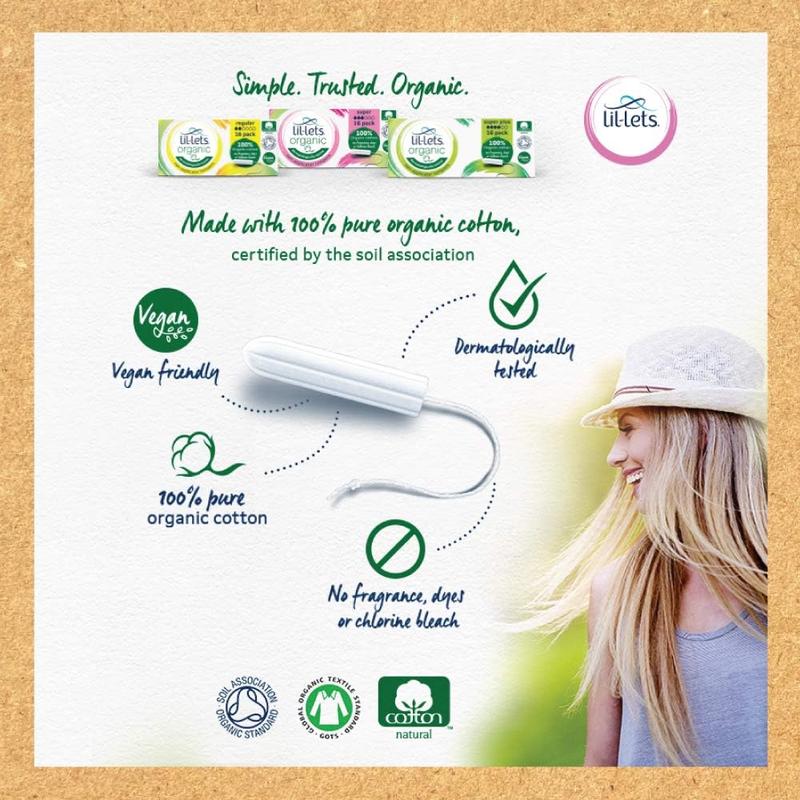 Lil-Lets Organic Non-Applicator Regular Tampons, 16 Count (Pack of 2), for Light to Medium Flow, Made with 100% Organic Cotton, GOTS Certified, Vegan Organic Tampons, Plastic Free Period Care 2