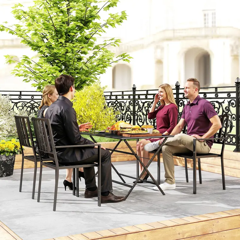 Outsunny Set of Four Minimal Metal Garden Chairs - Black 7