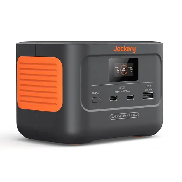 Jackery Explorer 100 Plus Portable Power Station with 40W Mini Book-sized Solar Panel, 99Wh/31000mAh LiFePO4 Battery, 128W Output Backup Power Supply for Outdoor Camping, Travel, Emergency, Home & Business Use, Palm-sized & Faster Charging 8