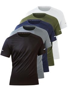 Men's Solid Color Round Neck Short Sleeve Tee, Regular Fit Sporty Crew Neck T-Shirt for Daily Outdoor Wear, Casual Comfy Knitting Top for All Seasons, Beige
