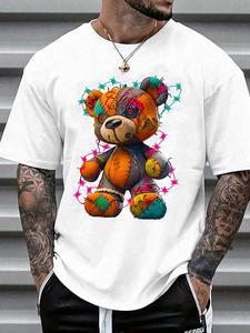 Men's Cartoon Bear Print Round Neck Tee, Regular Fit Casual Fashion Short Sleeve T-shirt for Summer, Men's Top for Daily Wear