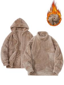 Men's Solid Color Zip Up Hooded Jacket & Pullover Set, Loose Casual Fashion Cozy Hooded Outwear & Pullover Two-piece Set for Daily Wear, Men's Clothes for Fall & Winter