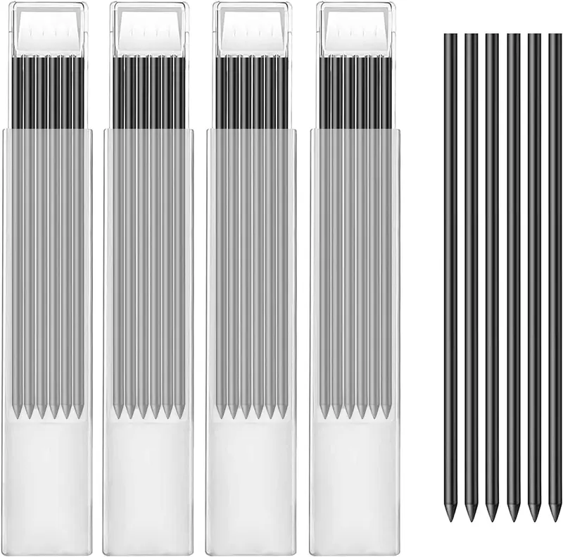 24pcs Pencil Refills, 2.8mm Pencil Refills for Carpenter Pencils, Solid Deep Hole Mechanical Construction Pencil Replacements, Pencil Lead for Marking and Drawing (Black) 0