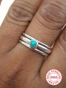 925 Sterling Silver Vintage Ring, Fashion Turquoise Textured Bead Decor Accessories for Women & Girls, Trendy All-match & Exquisite Jewelry for Birthday Gift