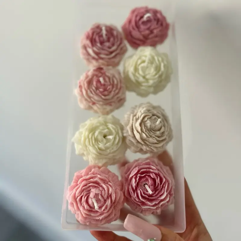 Set of 8 Peony Flower Scented Candles - Emboquet Decor Ornaments Wedding Anniversary Gift 3