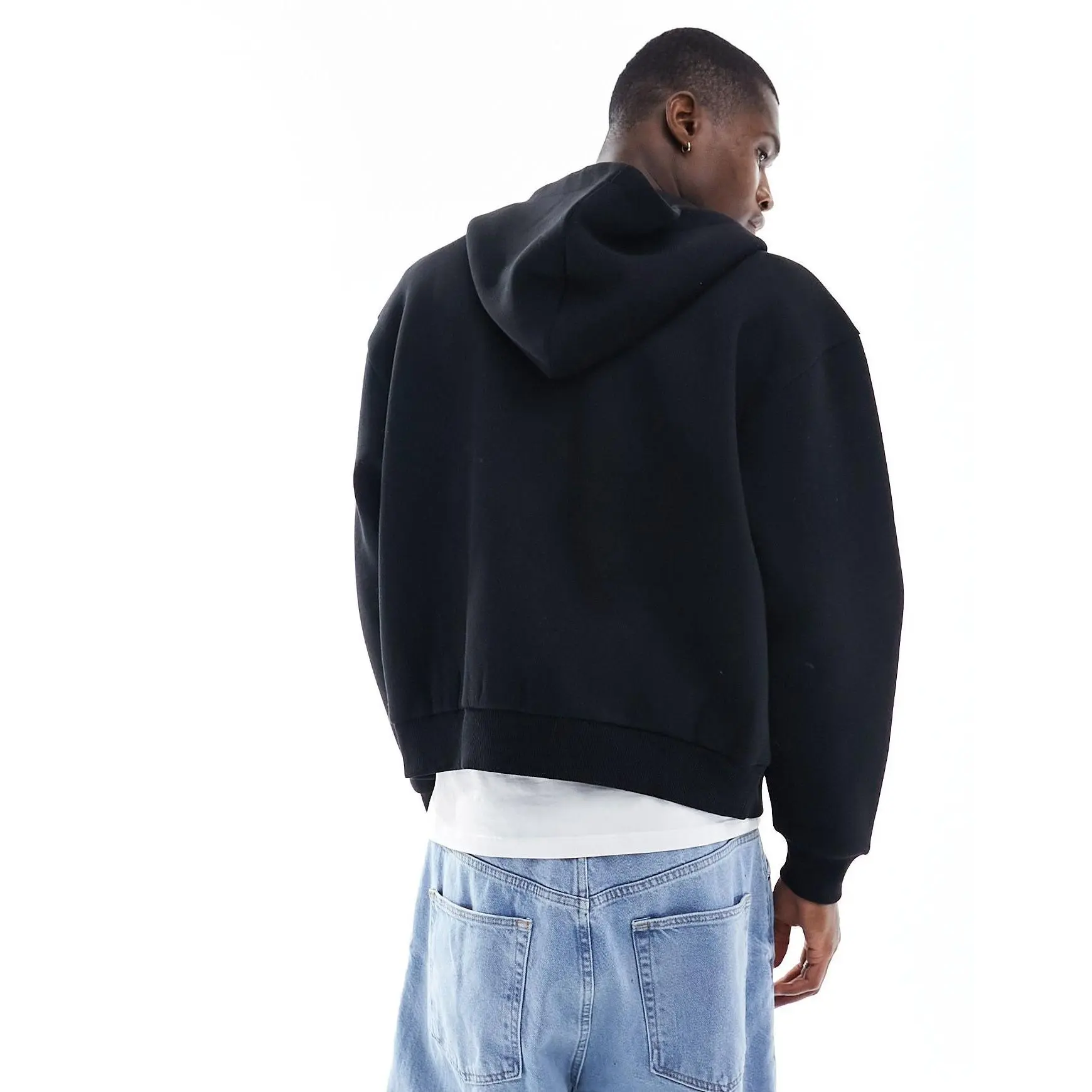 ASOS DESIGN oversized zip through boxy hoodie in black