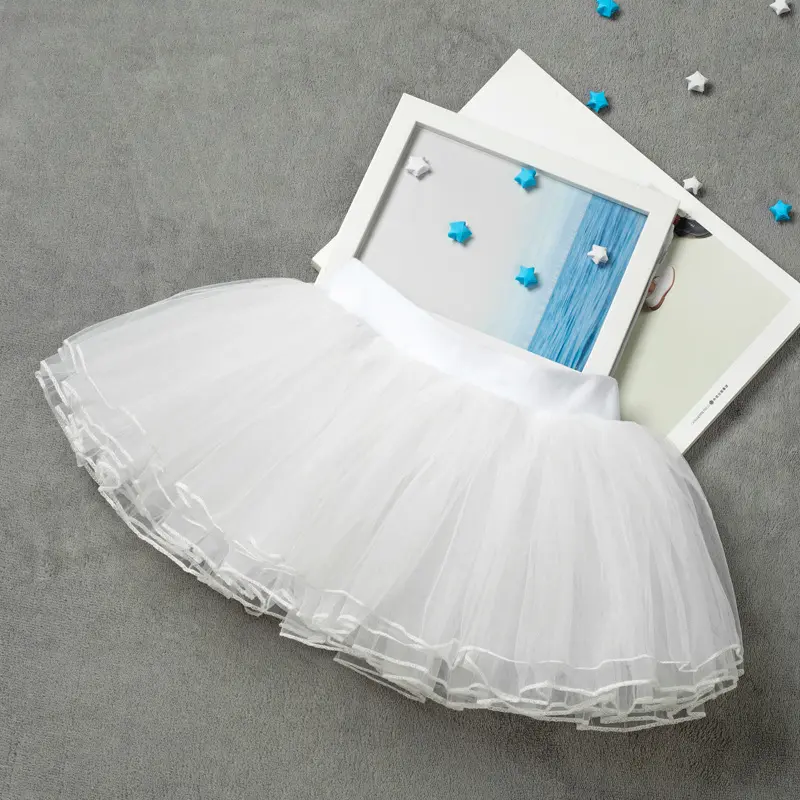 Girls Ballet Tutu Skirts Pink Kids Fluffy 4 layer Soft Yarn Tulle Skirts White Elastic Ballet Leotard Skirts 5