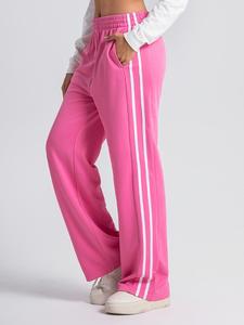 Women's Solid Color Side Stripe High Waist Elastic Waist Sweatpants, Loose Casual Comfy Pocket Wide Leg Trousers for Spring & Fall, Women's All-match Bottoms for Daily Wear