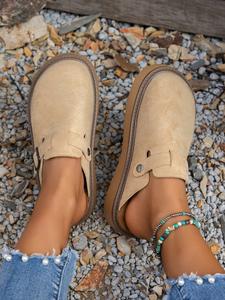 Women's Solid Color Buckle Design Slip on Walking Shoes, Casual Comfortable Non-slip Slip on Shoes for Daily Wear, Female All-match Round Toe Shoes for Daily Wear, Girl