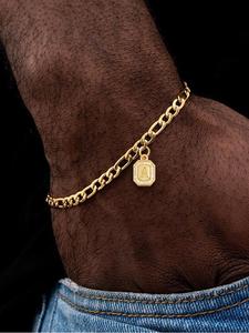 Men's Letter Pendant Cuban Link Bracelet, New Trendy Gold Color Stainless Steel Chain Bracelet for Men, Trendy All-match & Exquisite Jewelry for Birthday Gift, Bracelet with Pendant