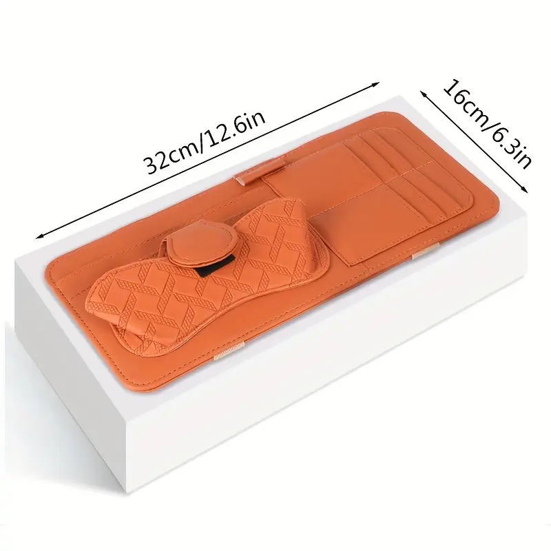 1pc PU Leather Universal Fit Car Sun Visor Multi-Pocket Caddy with Glasses Clip, Pen Holder, and Credit Card Slots 1