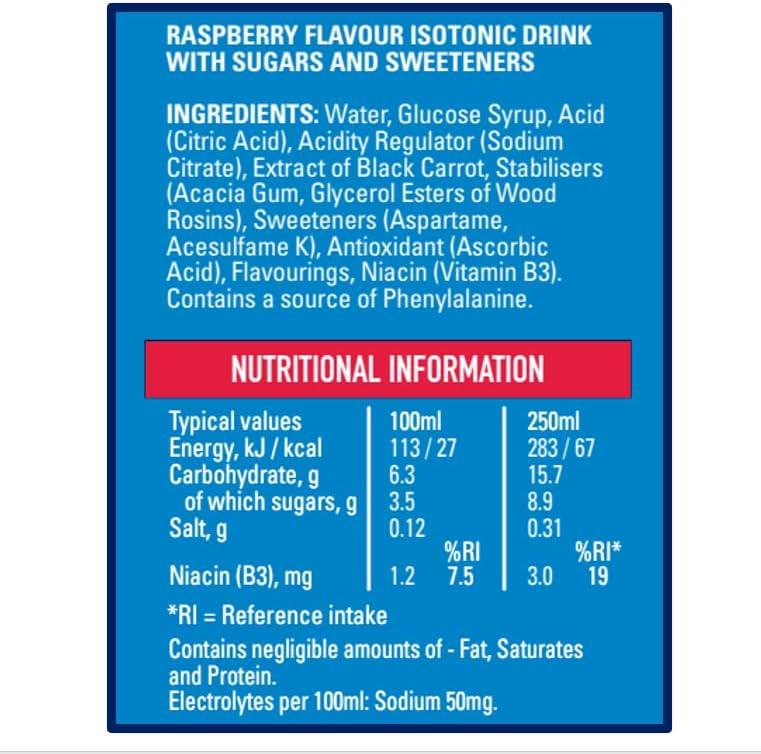 Lucozade Sport Body Fuel - Raspberry 4x500ml | Isotonic Sports Drink with Electrolytes & Vitamin B3 3