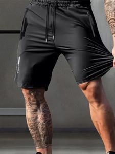 Men's Letter Print Drawstring Waist Shorts, Casual Breathable Quick Drying Knee Length Shorts for Summer, Fashion Men's Bottoms for Gym Workout Running