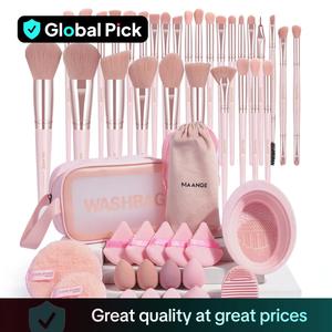 MAANGE Portable Makeup Tool Set, 49pcs/set Soft Makeup Brushes, Beauty Sponges, Powder Puff, Face Wash Puffs, Brush Cleaner Mat & Makeup Tool Organizer, Makeup Tool Kit for Beginners, Makeup Brush Full Set, Makeup Pouch, Cosmetic Accessories