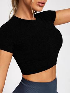 Women's Solid Raglan Sleeve Sports Tee, Quick Drying Breathable Round Neck T-Shirt for Yoga Gym Workout Running, Ladies Sportswear for All Seasons