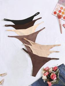 Women's 7pcs Solid Drop Waist Thong Panty, Soft Comfy Breathable Seamless Knicker for Daily Wear, Ladies Underwear for All Seasons, Summer Outfits 2024