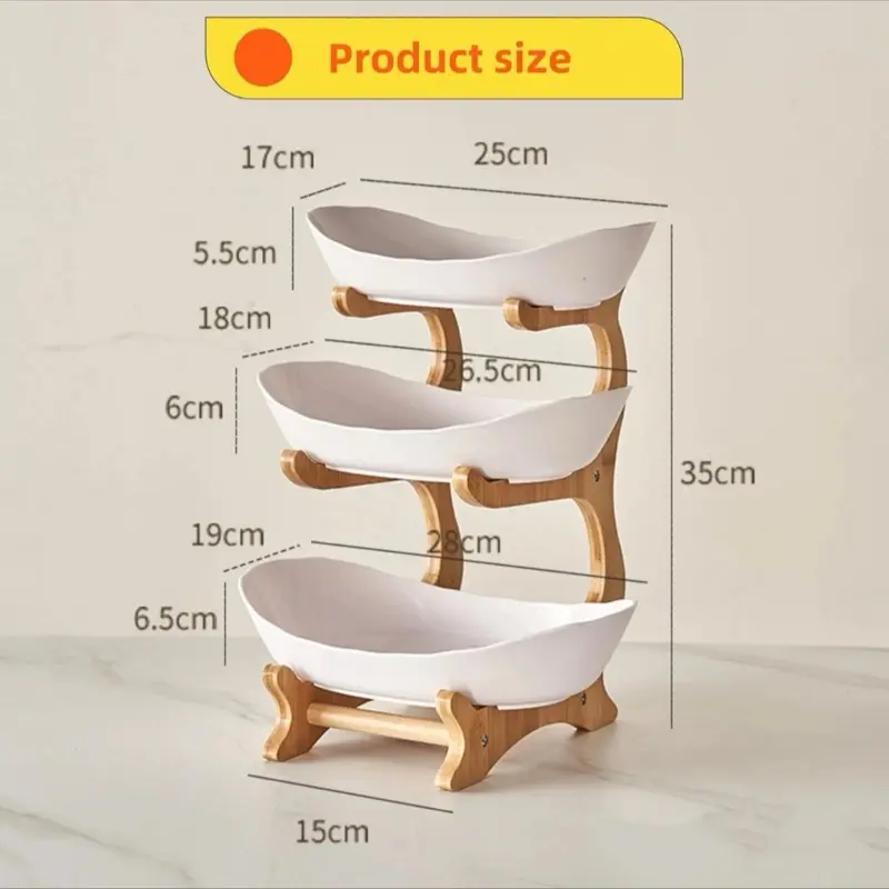 3 Tier Fruit Storage Basket Wooden Bowl Holder Utility Rack & Dining Stand 7